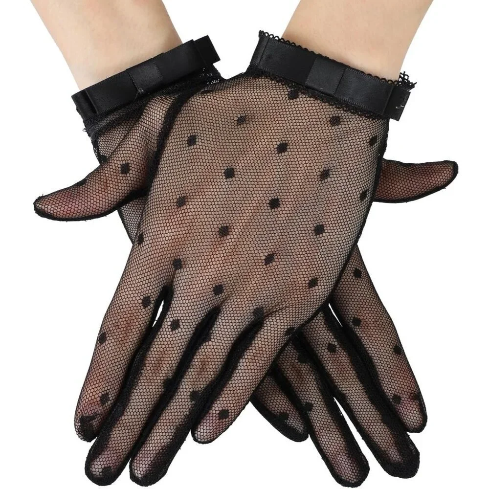Women's Gothic Vintage Halloween Accessories Black Lace Mesh Gloves Costume